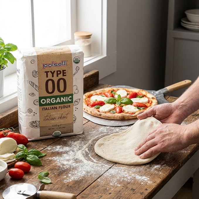 POLSELLI Organic Flour Type 00 100% Italian Grain Double Zero Flour OO Extra Fine 5 kg 11 lbs BIO Neapolitan Italian Pizza Bread Pasta All Natural Unbleached All-Purpose Unbromated No A