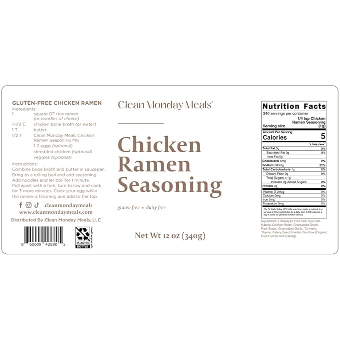 Clean Monday Meals Chicken Ramen Seasoning Mix – Gluten Free Dairy Free Soy Free &amp Non-GMO – Flavor Booster for Noodles Broths Stir-Fries &amp Meal Prep – Two-Pack 23.4 oz Total
