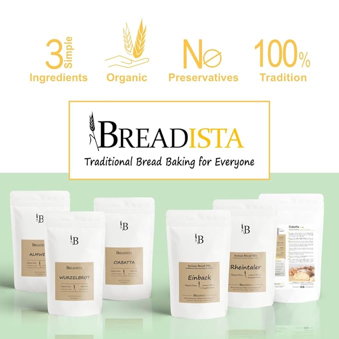 VALUE Pack - 5 assorted Breadista Bread Mixes - 11.5 lbs of 100% Organic US grown Flour for traditional artisan bread baking - Bread Rolls Pizza Panettone