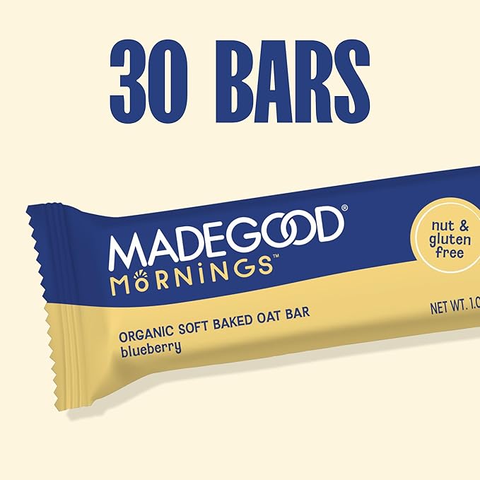 MadeGood Mornings Soft Baked Breakfast Bars Blueberry 1.06 Oz (30 Count) Gluten Free Snacks