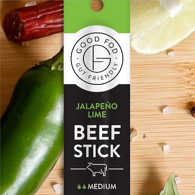 Good Fod Foods Jalapeno Lime Meat Sticks – Low FODMAP Snacks for a Healthy Gut Zero Sugar Jerky Sticks Keto Friendly Gluten-Free Beef Sticks 1 Ounce (12 Pack)