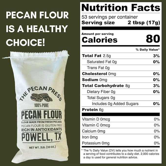 The Pecan Press 100% Pure Pecan Flour – 2LB Bag Gluten-Free All-Natural Finely Ground for Baking &amp Cooking – Made in Texas
