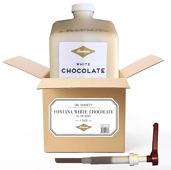 Fontana White Chocolate Mocha Sauce (63 fl oz) – Premium White Chocolate Flavoring for Coffee Lattes Desserts &amp Baking – Includes Dispensing Pump – Kosher Certified – By Dr. Variety