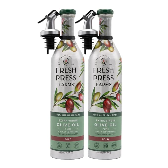 Fresh Press Farms Cold Pressed Bold Extra Virgin Olive Oil 16.4 Fl Oz (Pack of 2) Georgia Grown 100% American Made Unrefined Certified Whole30 Non-GMO Keto Paleo Gluten Free