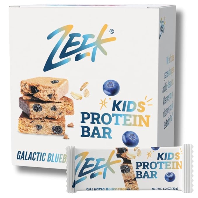 ZEEK BAR - Kids Protein Bars - 6g Protein - All Natural Non-GMO Gluten Free - Galactic Blueberry 12 Count - New &amp Improved Formula!