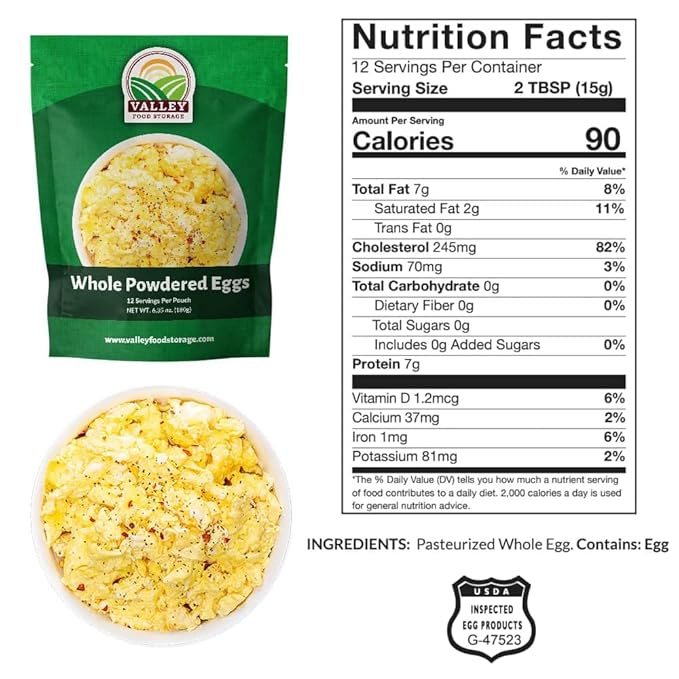 Valley Food Storage Freeze Dried Whole Powdered Eggs | 10-Bag Bucket 63.5 oz | Premium Emergency Food Supply 25 Year Shelf Life | Non-GMO Prepper Supplies Survival Food Camping &amp Off-Grid Livi