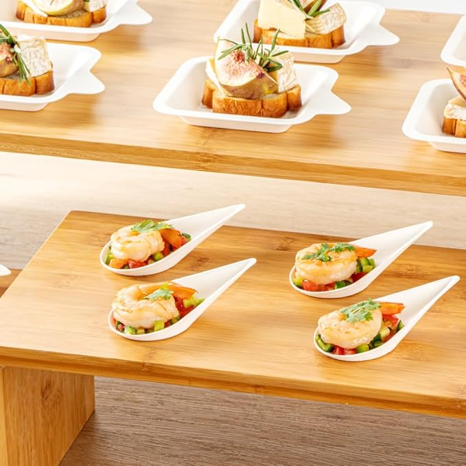 Restaurantware Tasting Spoons - 100 Pack - 4.25 Inch Pulp Safe Home Compostable Teardrop Mini Spoon - Eco-Friendly Sugarcane Bagasse Disposable Utensils for Catering Food Tasting