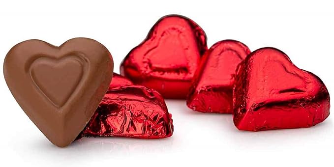Red Foil Wrapped Premium Solid Milk Chocolate Hearts - 1 Lb. - Approx. 60 Pcs.
