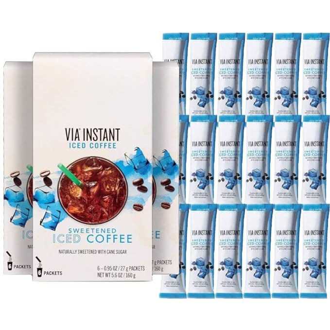 Instant Sweetened VIA Iced Coffee Medium Roast Packets &amp Exclusive Coffee Vinyl Sticker! (18 Packets Total)
