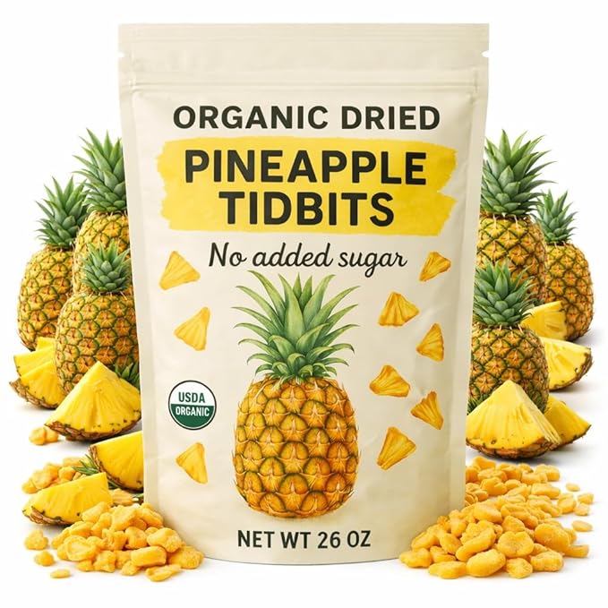 Organic Dried Pineapple Tidbits 26 oz Bag - Healthy Dried Fruit Snack