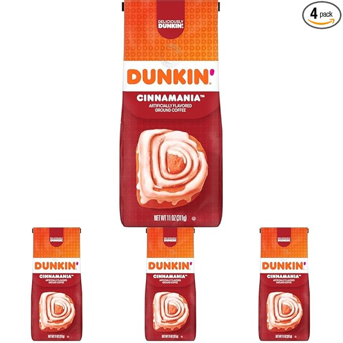 Dunkin' Cinnamania Flavored Ground Coffee 11 Ounce (Pack of 4)
