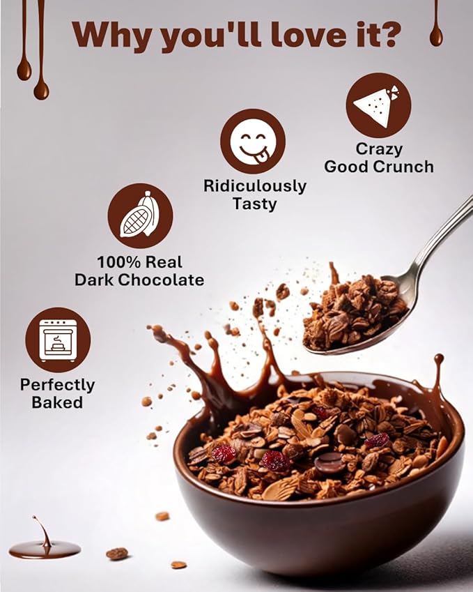 True Elements Chocolate Granola 31.74 Oz - With Dark Chocolate Almonds &amp Cranberries | Granola for Breakfast | Healthy Food | 100% Whole Grain Cereal