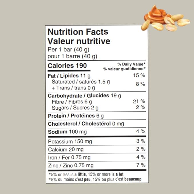 Taste of Nature - Organic 2g Sugar Peanut Caramel - Low Sugar Snack and Breakfast Bar High Fiber Energy Bar - 16 Count Snack Pack