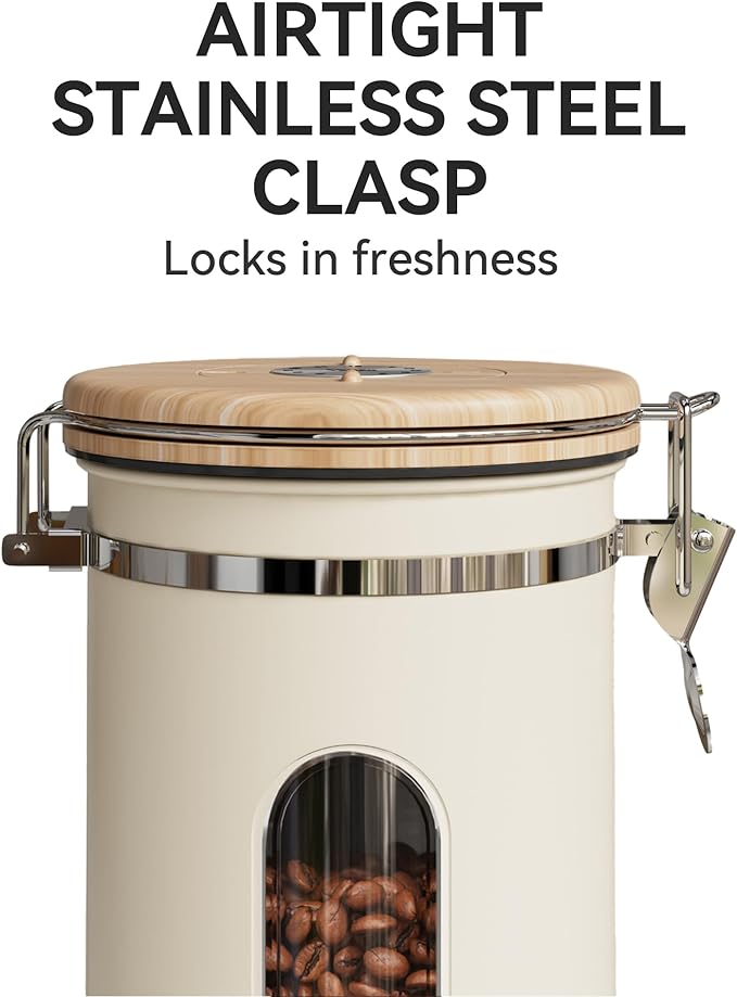 Veken Coffee Sugar Canister with Window Easter Gifts Airtight Stainless Steel Container with Lids Home Kitchen Food Storage Jars for Grounds Beans Tea Flour Cereal Basket Scoop 22OZ Cream