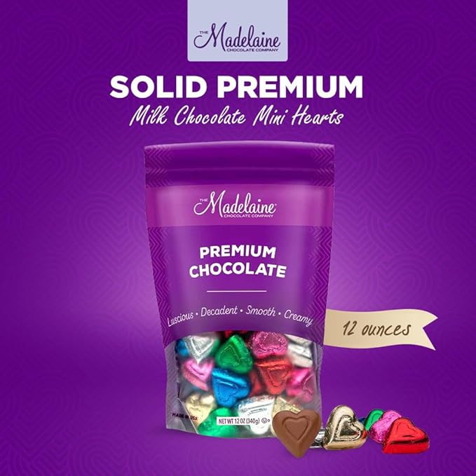 Madelaine Milk Chocolate Mini Hearts Individually Wrapped Rainbow Foil - Easter Candy Bulk for Kids Classroom Gifts &amp Treat Bags 12 oz