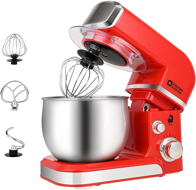 Stand Mixer Kitchen in the box 3.2Qt Small Electric Food Mixer6 Speeds Portable Lightweight Kitchen Mixer for Daily Use with Egg WhiskDough HookFlat Beater (Red)