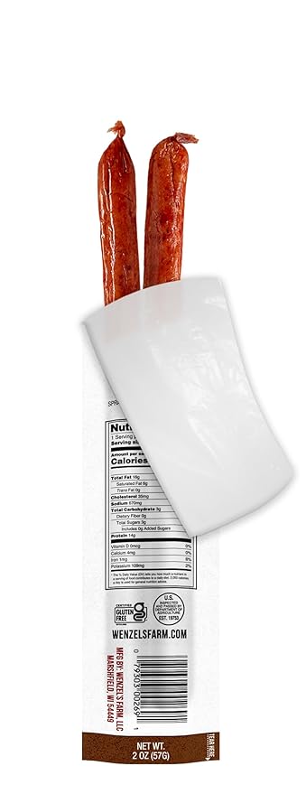 Wenzel’s Farm Bacon and Beef Snack Sticks │Snack Sticks │ Flavorful Naturally Smoked │ High Protein Low Carb │ No MSG Fillers Binders Artificial Colors │ Gluten Free | 32 sticks (16 packs of 2)