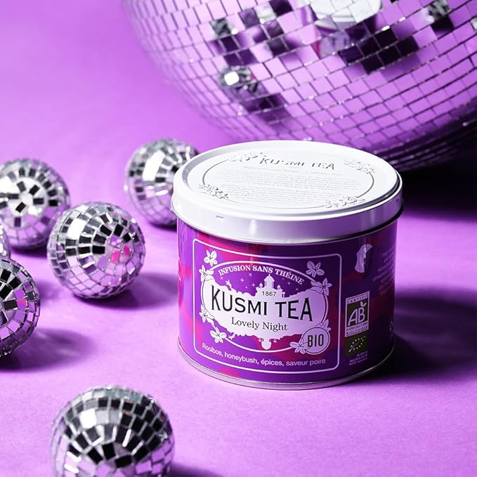 Kusmi Tea - Lovely Night - Organic Herbal Tea - Rooibos Herbal Tea with Honeybush Pear Licorice &amp Linden - Caffeine Free Tea - Loose Leaf Tea - Tin Box of 3.5 oz - Quantity for about 50 cups