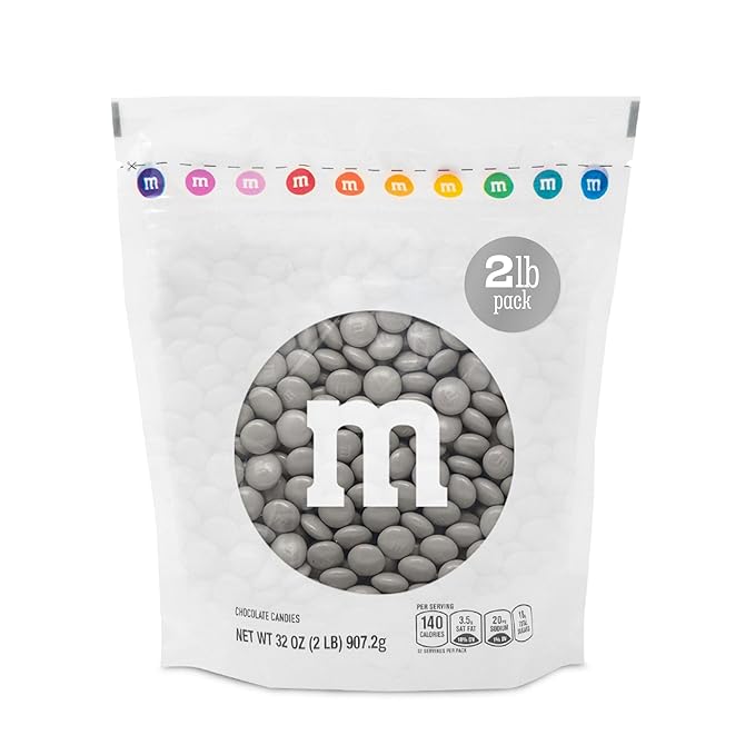 M&ampM’S WORLD Silver Milk Chocolate Candy Bulk - 2lbs Resealable Pack for Party Favors Candy Bars Weddings Graduations Birthday Parties Party Favors and More