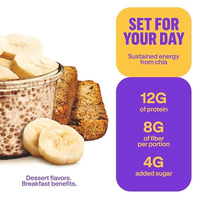 Chialove Overnight Chia with Oats Banana Bread | 12g of protein | Low Sugar | Rich in Fiber Vegan Gluten-free Non-GMO | Ready to Eat Breakfast - 27.5 oz Bags - 2 Pack