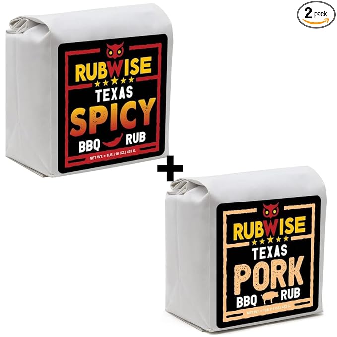 Texas Style Spicy Rub &amp Pork Rub by Rubwise | BBQ Rub &amp Spices for Smoking &amp Grilling | Dry Rubs | Great on Any Meat Beef Chicken Pork Chops Pork Butt Tenderloin NO MSG (1lb each)