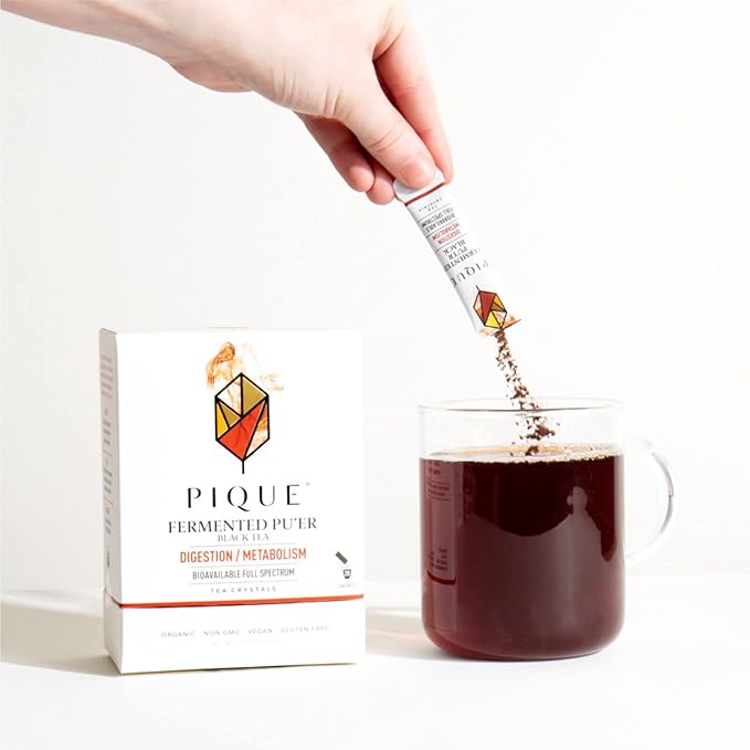 Pique Organic Fermented Black (Ripe) Pu'er Tea - Support Healthy Metabolism Digestion - 28 Single Servings (1 Pack)