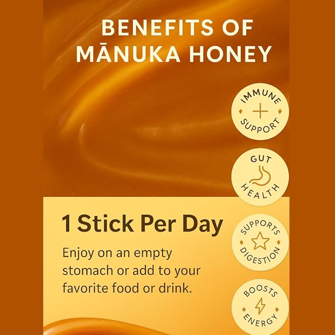 Bee2 Manuka Honey Stick MGO 300+ 100% Raw &amp Pure Organic Manuka Honey (Equiv. to UMF 10+) 30 Single-Serve Stick (0.42oz each) I Convenient for Tea Travel &amp Immune Support Certified Authenti