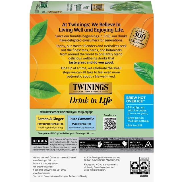 Twinings Pure Peppermint Tea Single Serve K-Cup Pods for Keurig Naturally Caffeine Free Made with 100% Pure Peppermint 24 Count (Pack of 4)
