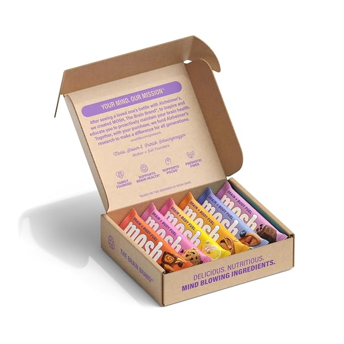 MOSH Variety Pack Keto Protein Bars High Fiber Low Carb Gluten Free High Protein Brain Healthy Snack with Ashwagandha Lion's Mane 6 Count