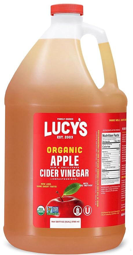 Lucy's Family Owned - GALLON SIZE Organic With the Mother Apple Cider Vinegar Unfiltered Unpasteurized NonGMO and Raw