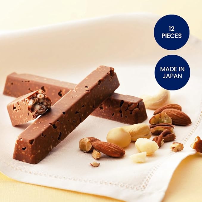 ROYCE' Nut Bar Chocolate - Chocolate Bar with Nuts| Gourmet Snack for Gifting &amp Indulging | Japanese Chocolate Bar from Hokkaido (12 Pieces of Chocolate)