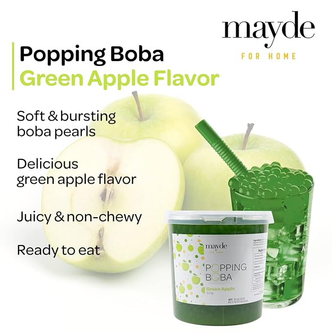 Mayde Popping Boba Pearls for Drinks Desserts &amp Breakfast Bowls (Green Apple Flavor 7 Pounds)