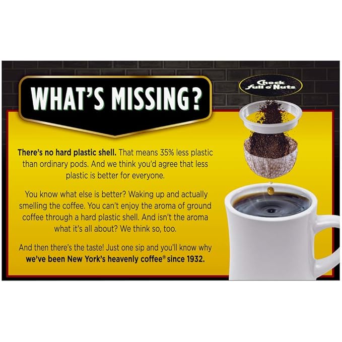 Chock Full o’Nuts Donut Shop Medium Roast K-Cups – Compatible with Keurig Pods K-Cup Brewers (4 Packs of 12 Single-Serve Cups)