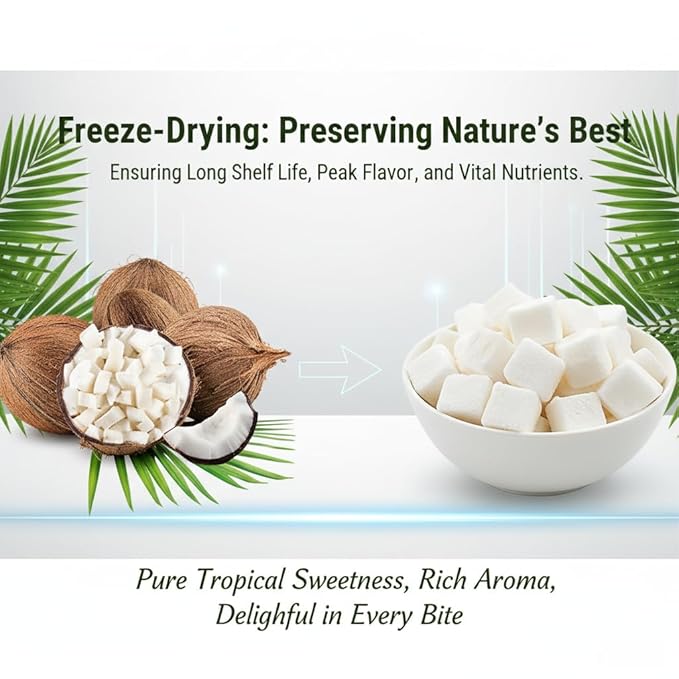 1.1 Ib Freeze-Dried Coconut Chunks Unsweetened Dehydrated Coconut Flakes 500g Plant-Based Snack for Breakfast Desserts Smoothies