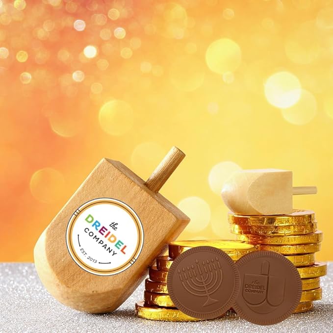 The Dreidel Company Hanukkah Chocolate Gelt 96-Pack Mesh Bags of Milk Chocolate Coins Kosher Certified Dairy Dreidel and Menorah Design Chanukah Coins