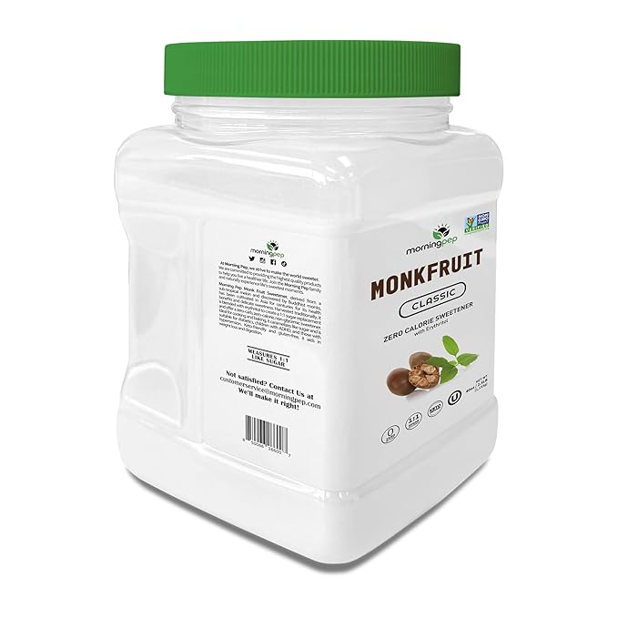 Morning Pep Monk Fruit Sweetener Classic | White Sugar Substitute Keto Diet Friendly 1:1 Sugar Replacement For Baking Coffee Tea Zero Calorie Non Gmo Project Verified OU Kosher White - 2.5 lb