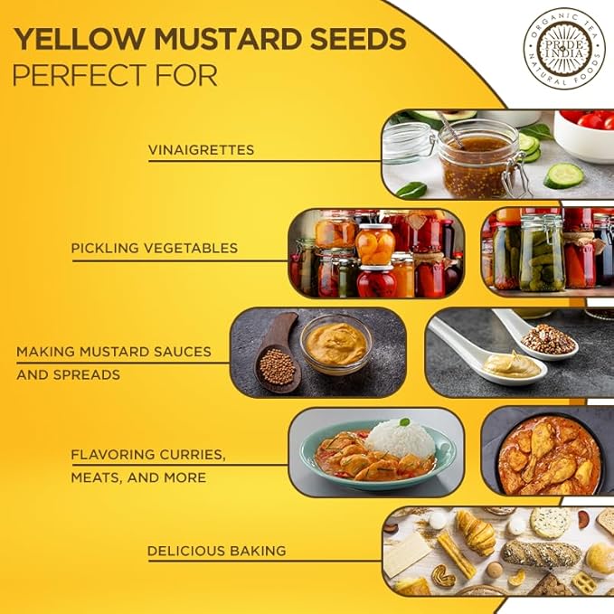 Pride of India - PACK of 6 - Yellow Mustard Seed Whole – Pungent &amp Aromatic – Gourmet Indian Spice – Add in Salads/Dressings/Chicken/Meat/Pickles – Easy to Use – 2.8 oz. Small Dual Sifter Bottle