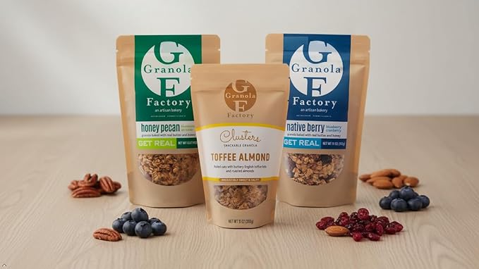 Granola Factory 3-Flavor Variety Pack - Native Berry All-Natural Sweet and Salty Breakfast Cereal and Snack (11 ounces) Honey Pecan All-Natural Sweet and Salty Breakfast Cereal and Snack (11 ounc
