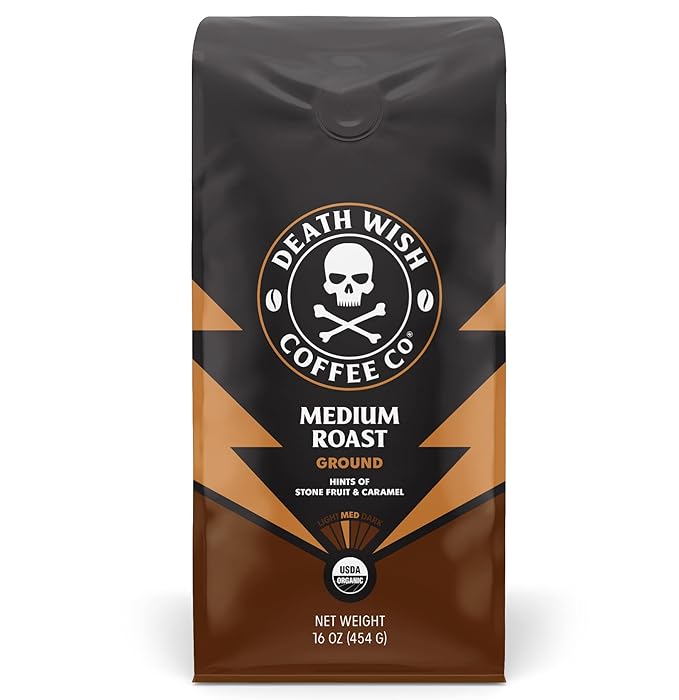 Death Wish Coffee Co. Ground Coffee Bundle Includes 1 Pack of Dark Roast (16 oz) and 1 Pack of Medium Roast (16 oz)