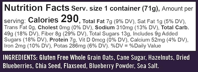 Bob's Red Mill GF Oatmeal Cup Blueberry &amp Hazelnut 2.5 Ounce Cup (Pack of 12) - Non-GMO Whole Grain Kosher