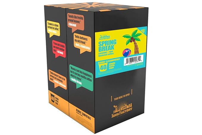 Java Factory Coffee Pods Coconut and Rum Flavored Coffee for Keurig K-Cup Brewers Spring Break 40 Count