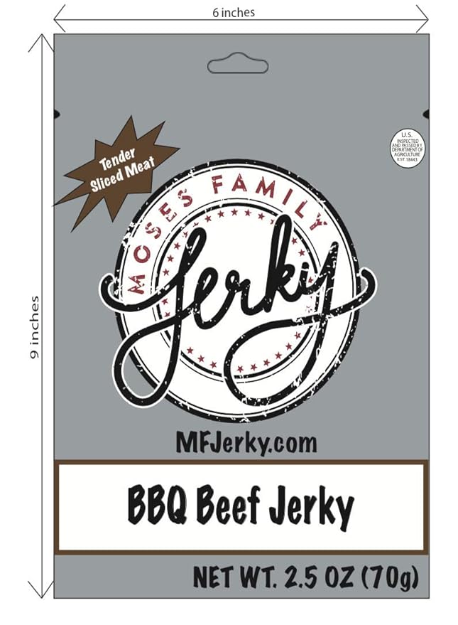 Moses Family Jerky BBQ Beef Jerky 2.5 Ounce (Pack of 4) Bite Sized Sliced Meat