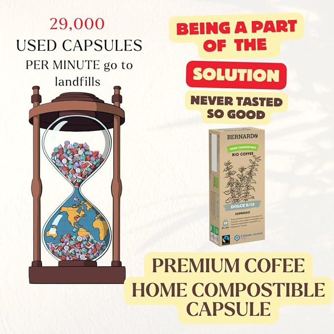 Bernardo Deka/Decaffeinated USDA Organic Espresso Capsules Compatible with Nespresso Original Line Biodegradable and Home Compostable Pods. (10 Pack 100 pods)