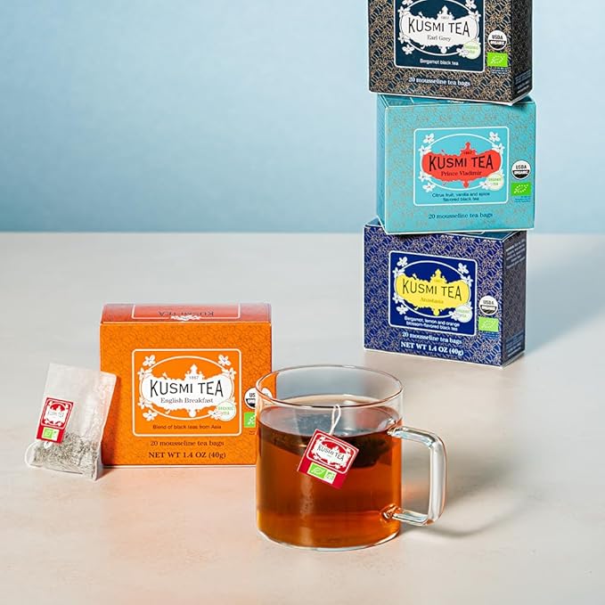Kusmi Tea - Pack of 2 Boxes of Tea Bags - English Breakfast - Organic English Breakfast Black Tea - Ceylon &amp Assam Black Teas - Smooth Flavourful Robust Caffeinated Tea - 2x20 Tea Bags