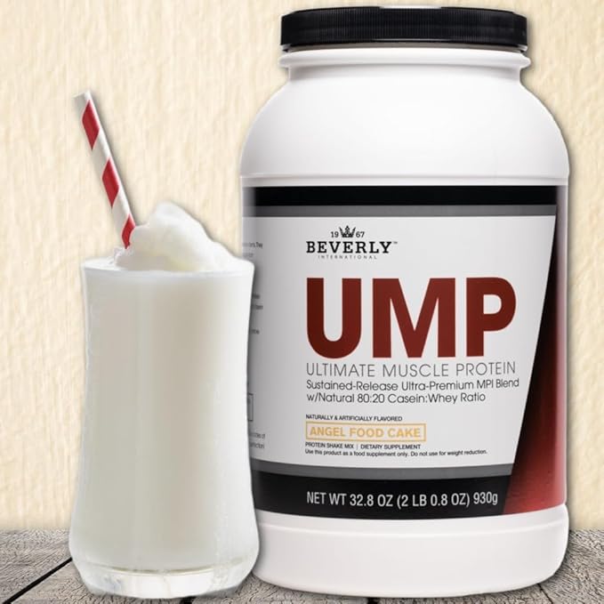 Beverly International UMP Protein Powder Angel Food Cake. Unique Whey-Casein Ratio Builds Lean Muscle. Easy to Digest. No Bloat. (32.8 oz) 2lb .8 oz