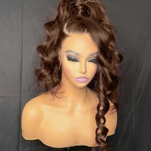 5x5 SKINLIKE Real HD Lace Closure Wig Chocolate Brown Loose Body Wave 250% Density 0.10mm Ultra-thin Swiss Lace Pre-plucked Bleached Small Knots With Baby Hair Brown Wig Human Hair Wigs 22 Inch