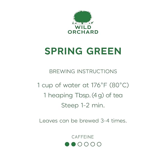 Wild Orchard Premium Green Tea - 100% Regenerative Organic Certified - Loose Leaf - USDA Organic - Sustainably &amp Regeneratively Cultivated on Jeju Island in South Korea - (Spring Green)