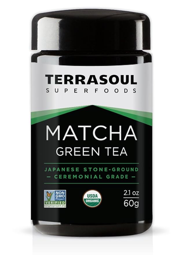 Terrasoul Superfoods Organic Matcha Green Tea (Ceremonial Grade in Miron Glass) 2.12 ounces (60g)