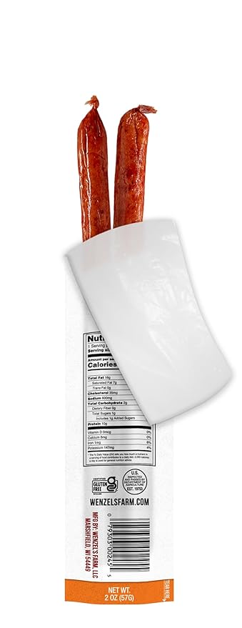 Wenzel’s Farm Spicy Sticks │Supports Active Lifestyles │ Flavorful Naturally Smoked │ High Protein Low Carb │ No MSG Fillers Binders Artificial Colors │ Gluten Free | 32 sticks (16 packs of 2)
