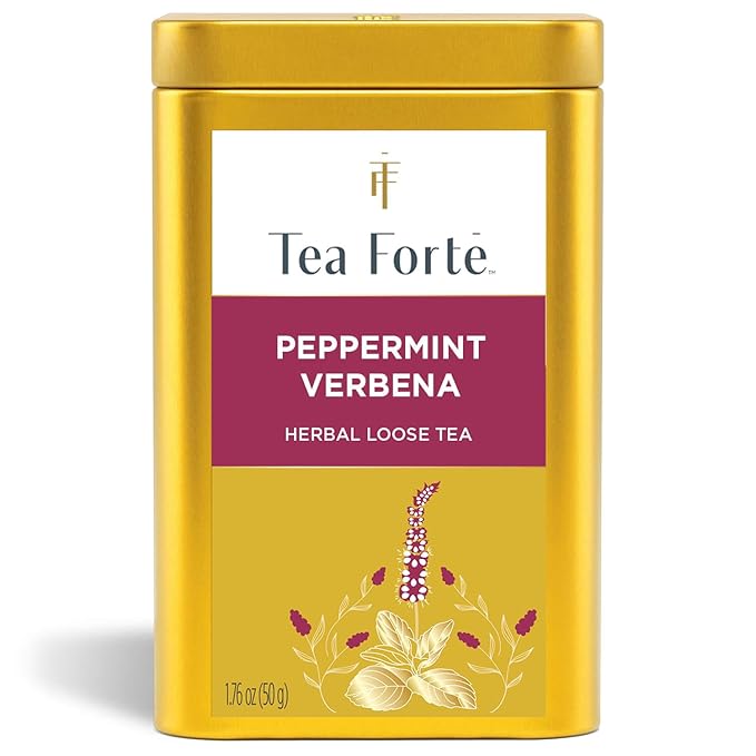 Tea Forte Peppermint Verbena Premium Loose Leaf Caffeine-Free Herbal Tea Blend Canister Makes 35-50 Cups